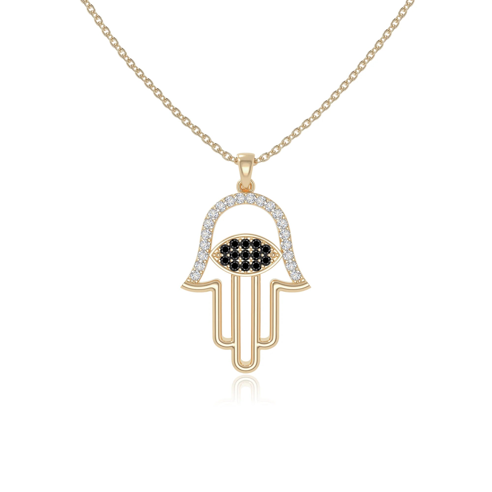 natural black-onyx evil eye hamsa hand necklaces in yellow gold vermeil 