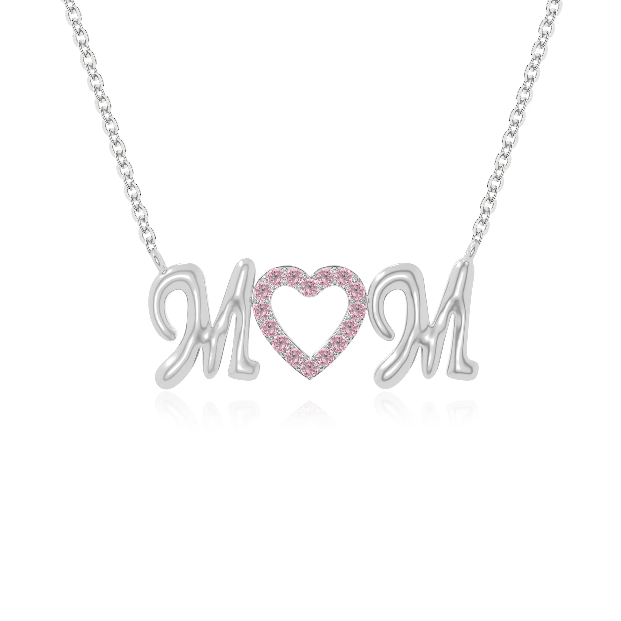natural pink-tourmaline mom heart necklaces in sterling silver 