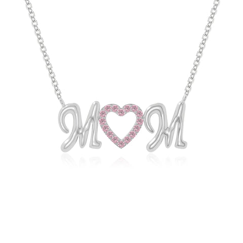 natural pink-tourmaline mom heart necklaces in sterling silver 