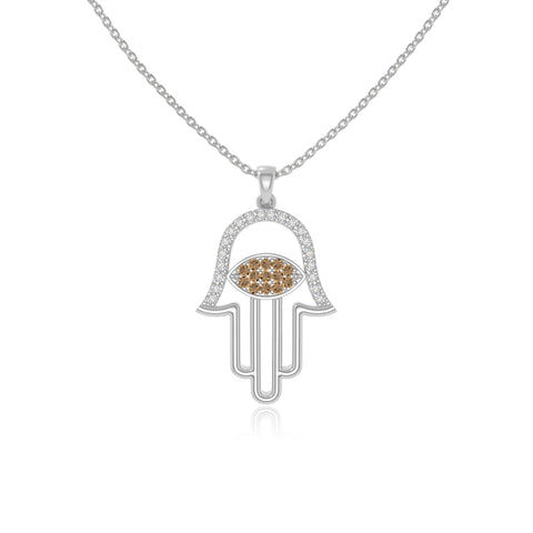 natural citrine evil eye hamsa hand necklaces in sterling silver 