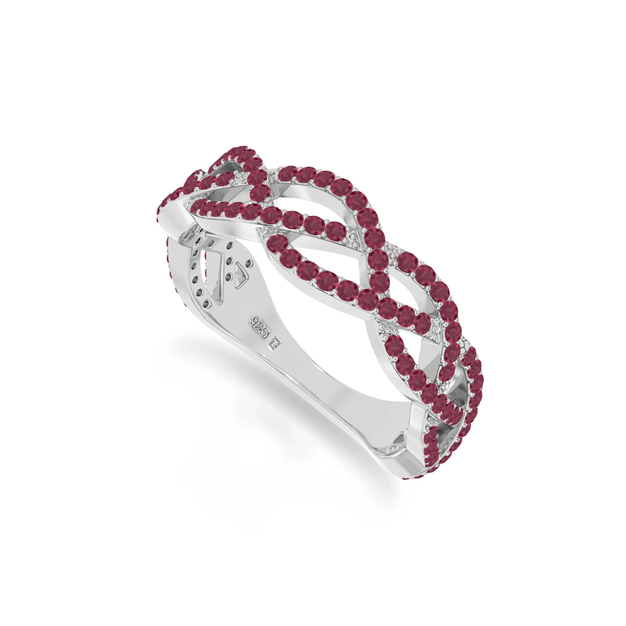 natural ruby twisted braided wedding band rings in sterling silver 