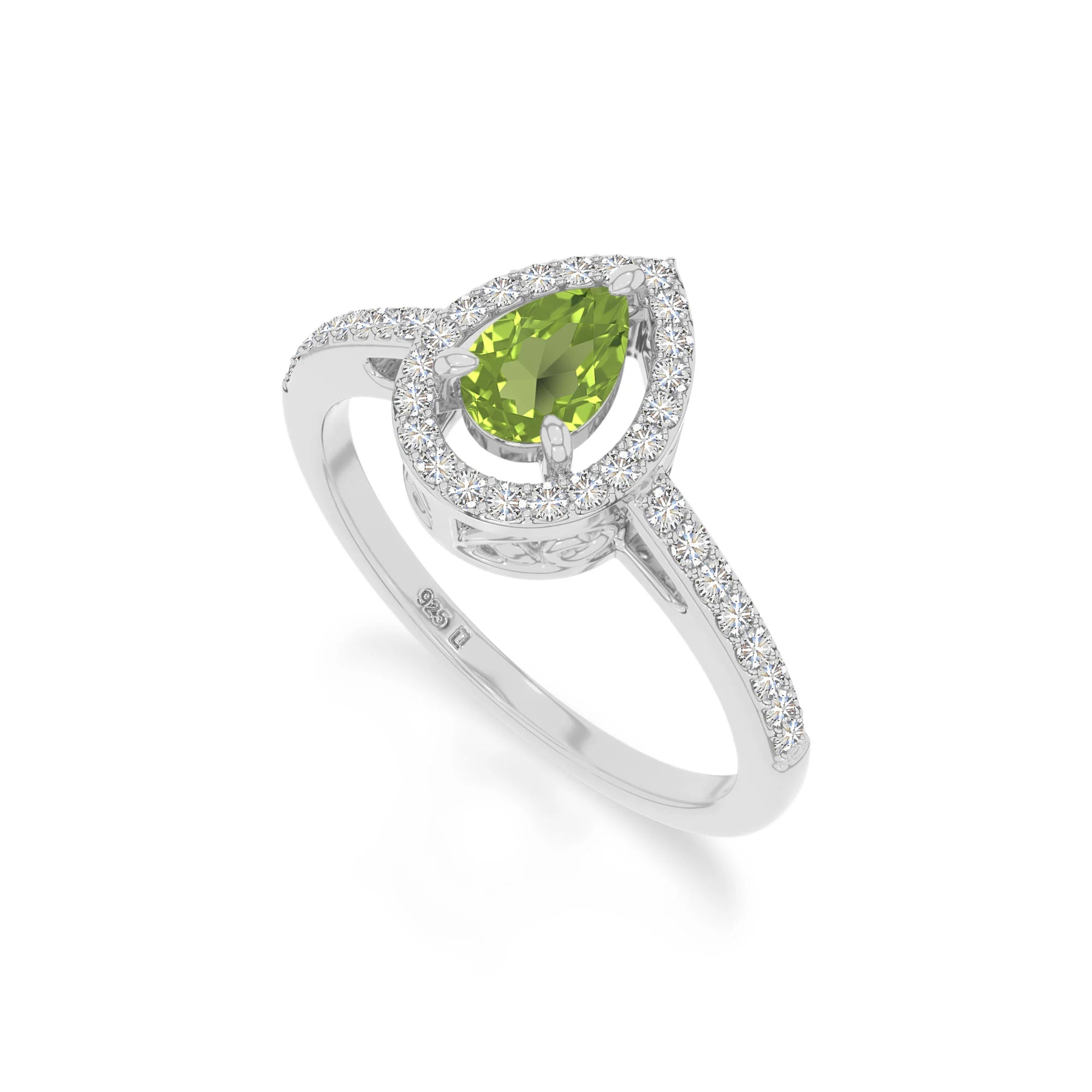 natural peridot solitaire halo engagement rings in sterling silver 