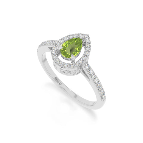 natural peridot solitaire halo engagement rings in sterling silver 