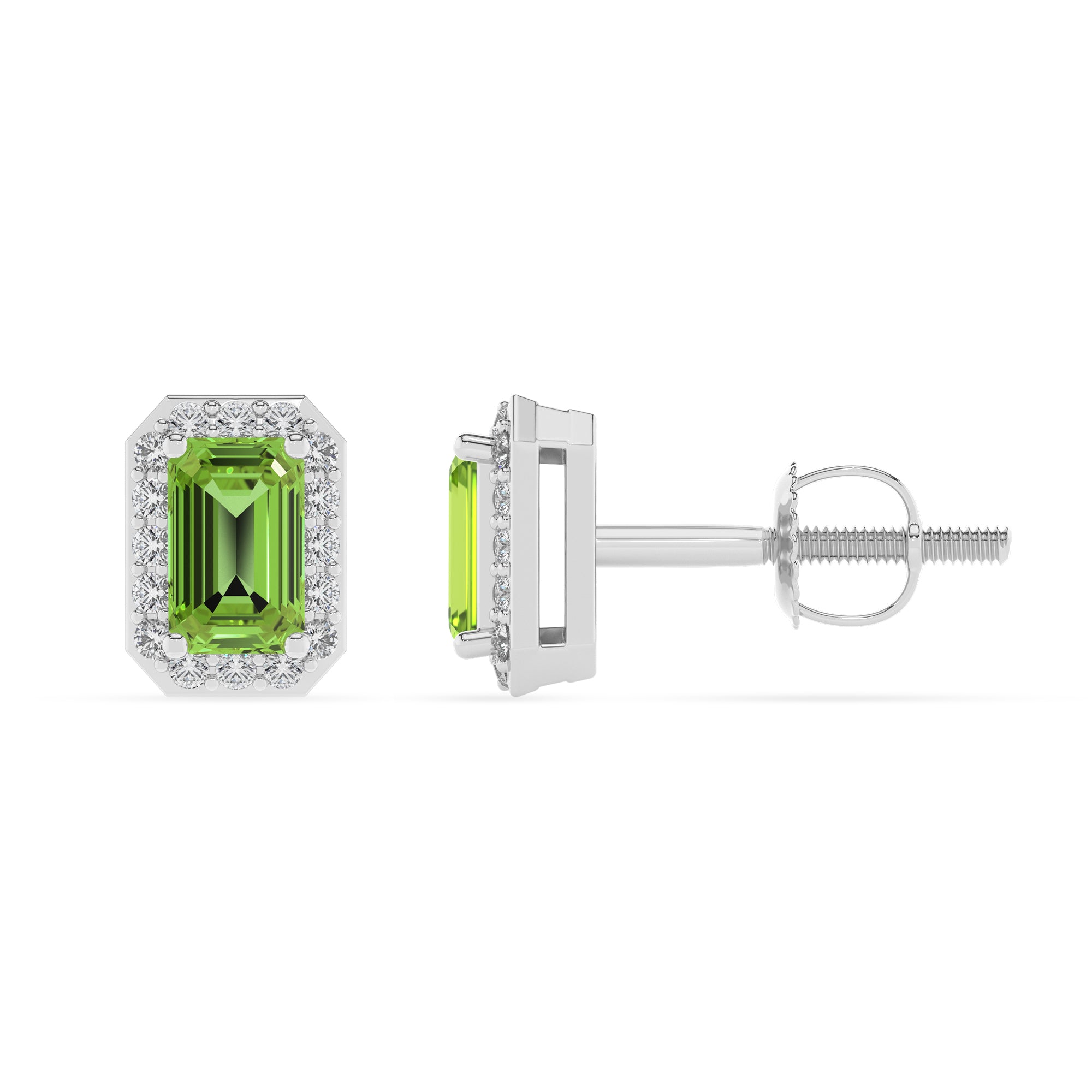 natural peridot emerald cut stud earrings with moissanite 