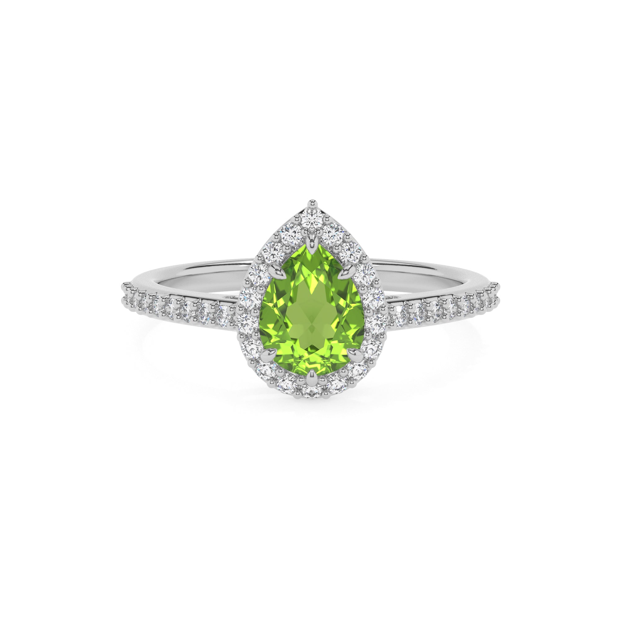 natural peridot pear half eterity halo solitaire engagement ring