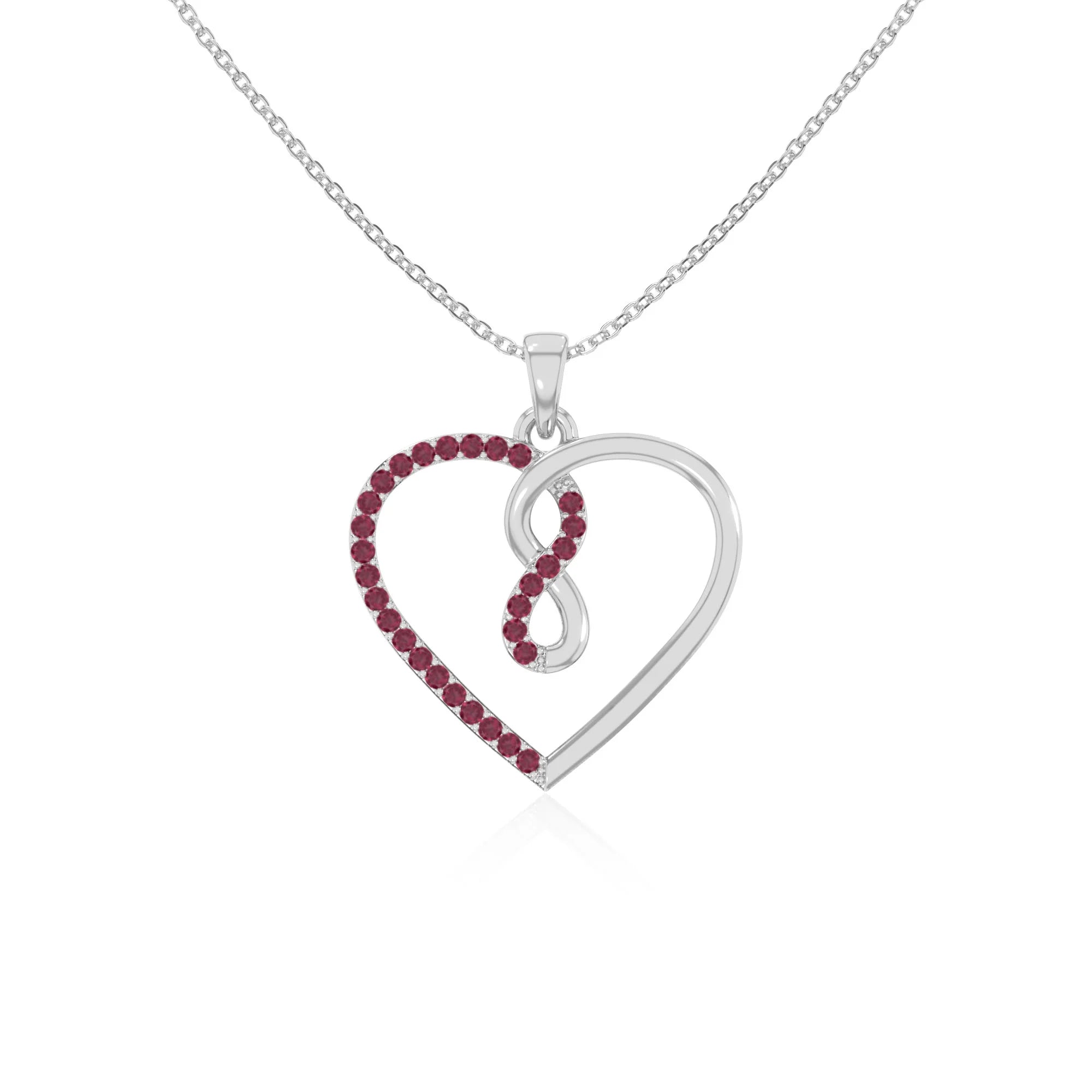 natural ruby infinity heart necklaces in sterling silver 