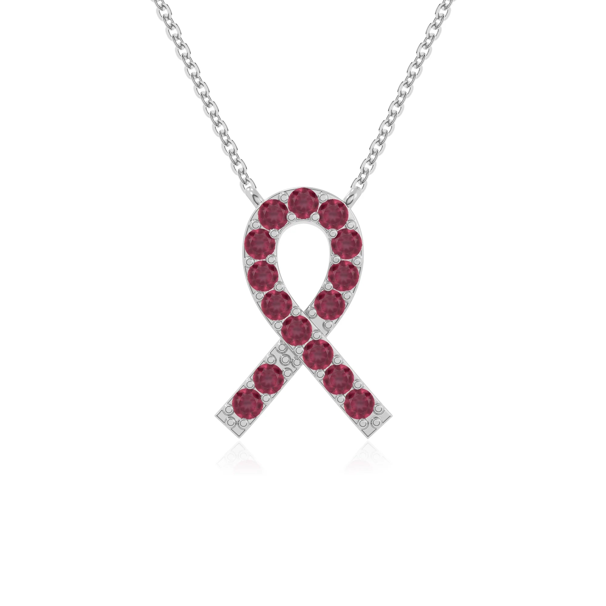 natural ruby cancer ribbon necklaces in sterling silver 