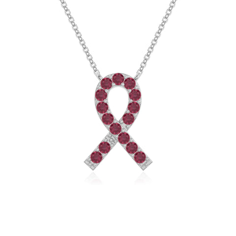 natural ruby cancer ribbon necklaces in sterling silver 
