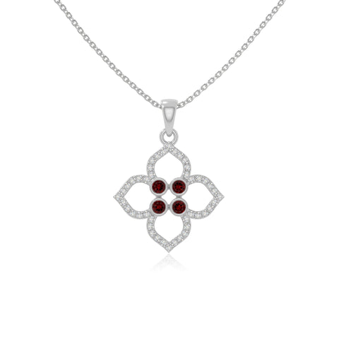 natural garnet 4 petal flower necklaces in sterling silver 