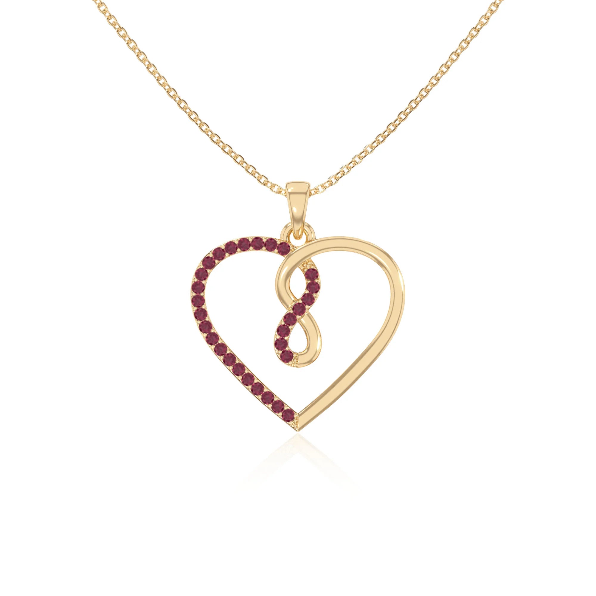 natural ruby infinity heart necklaces in yellow gold vermeil 