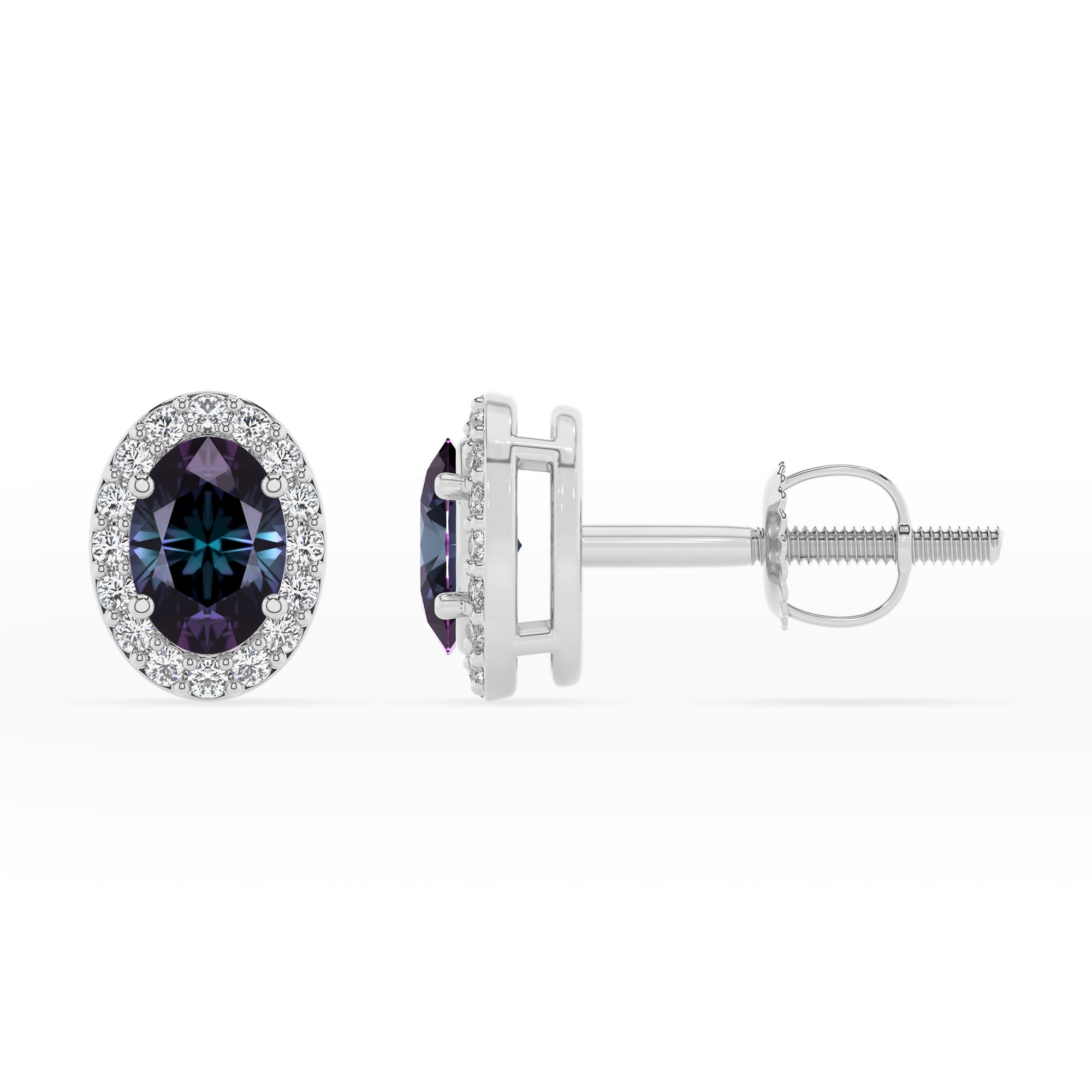 lab grown alexandrite oval stud earrings with moissanite 