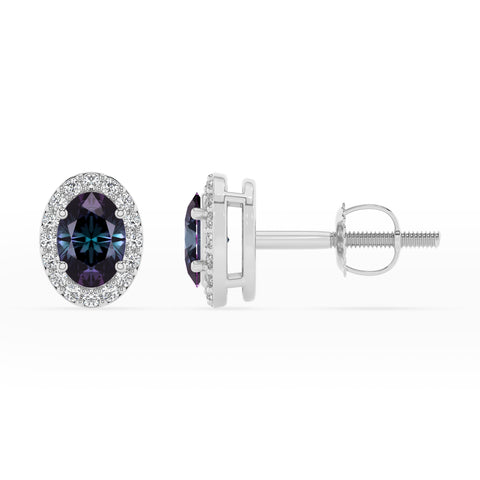 lab grown alexandrite oval stud earrings with moissanite 