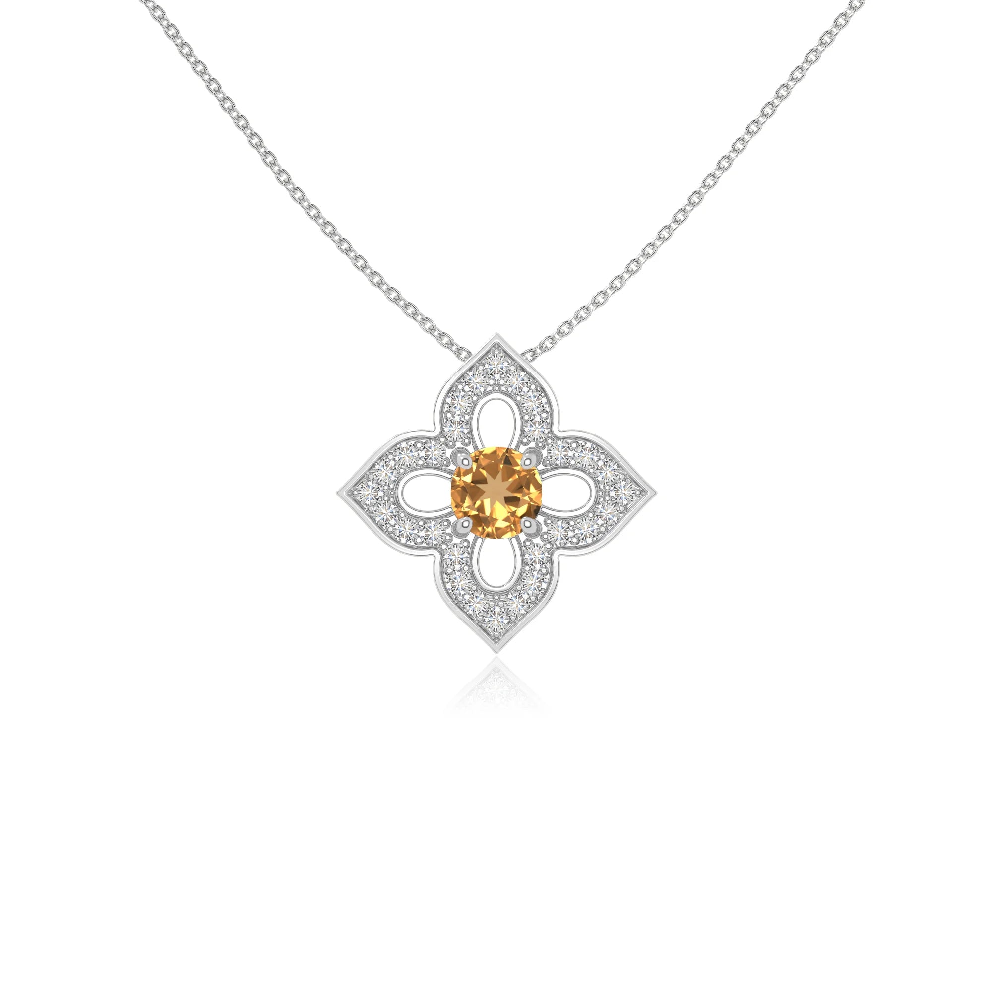 natural citrine 4 petal flower necklaces in sterling silver 