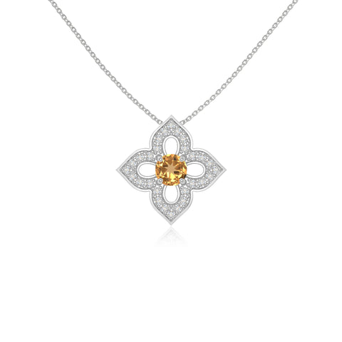 natural citrine 4 petal flower necklaces in sterling silver 