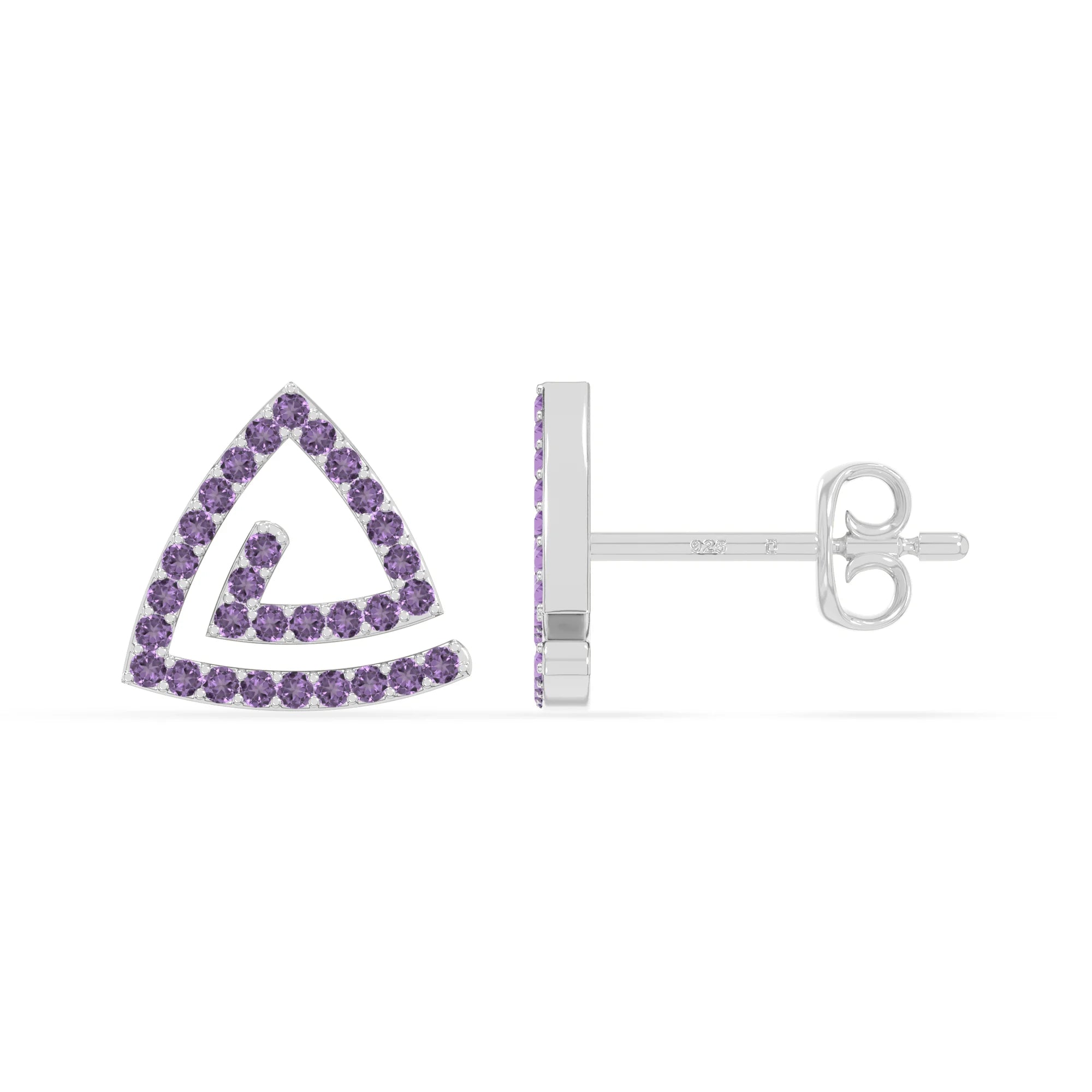 natural amethyst triangle stud earrings in sterling silver 