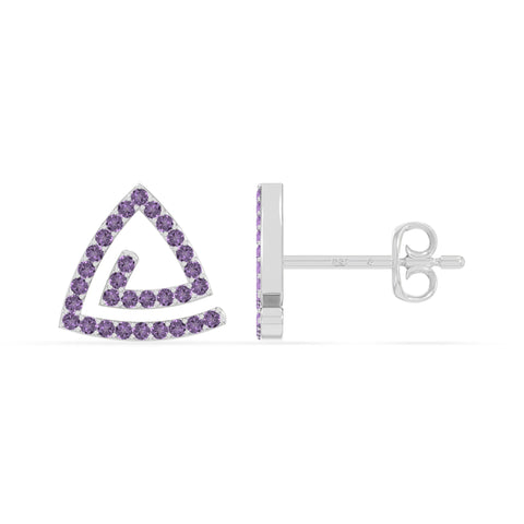 natural amethyst triangle stud earrings in sterling silver 