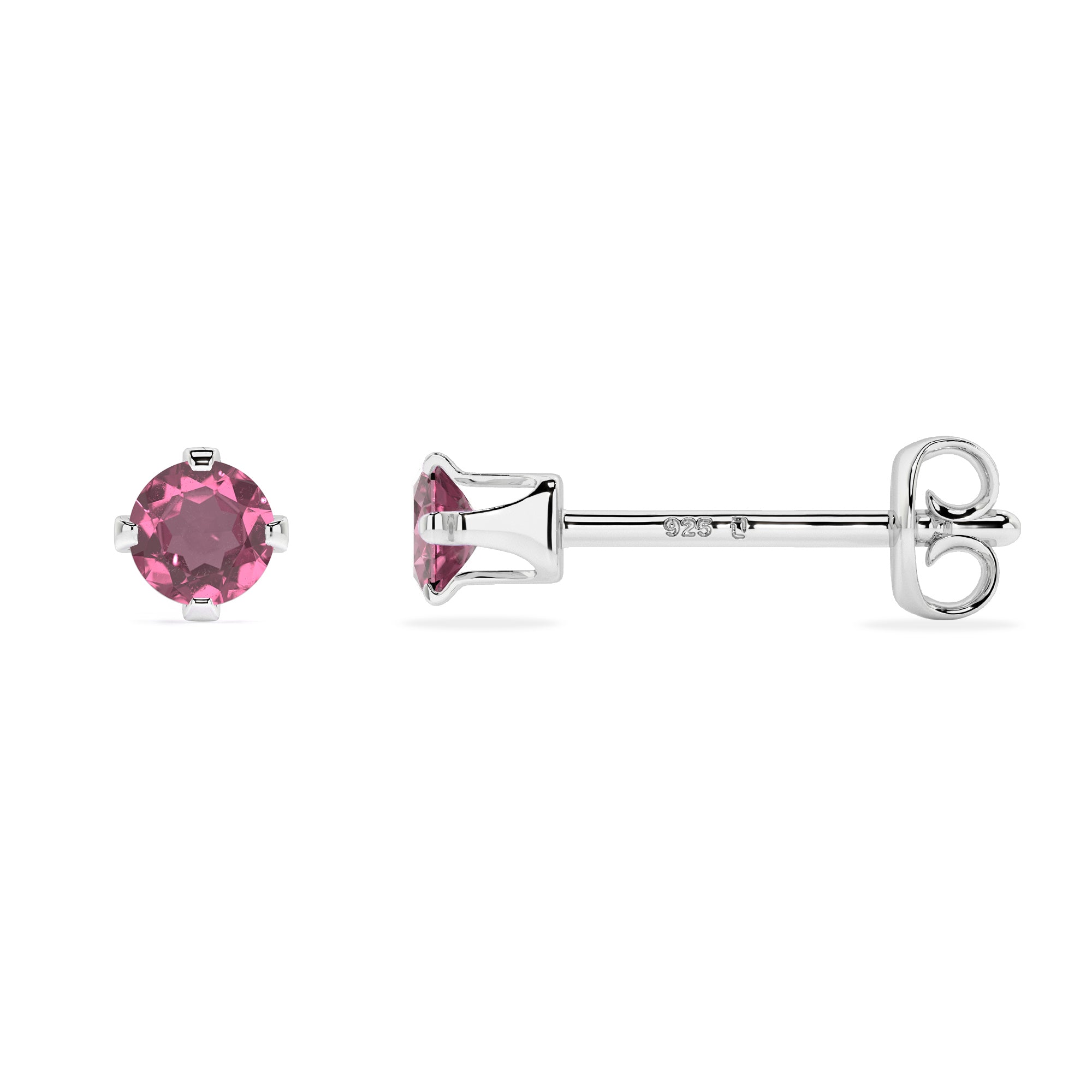 natural pink tourmaline round shape stud earrings