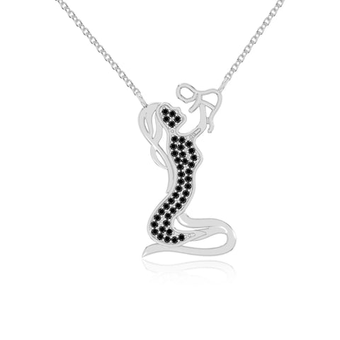 natural black-onyx mother child necklaces in sterling silver 