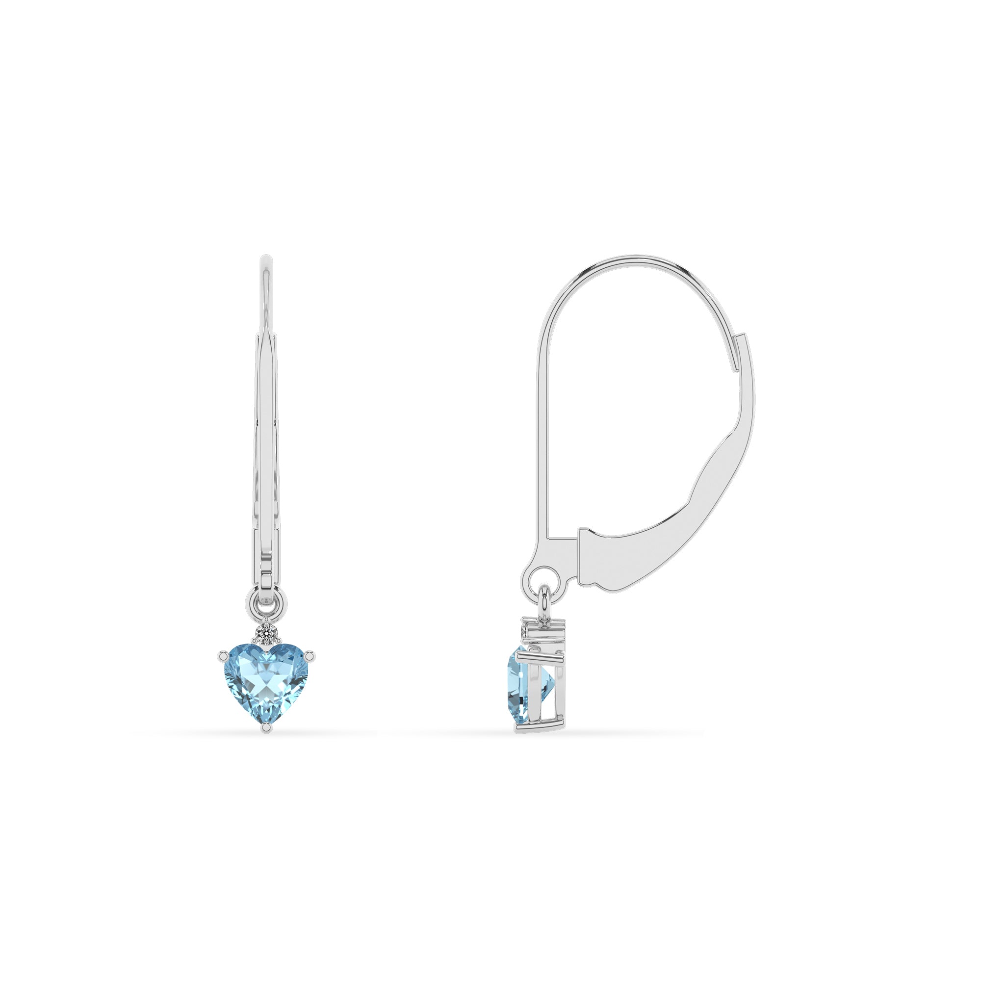 lab grown aquamarine heart dangle earrings with moissanite 