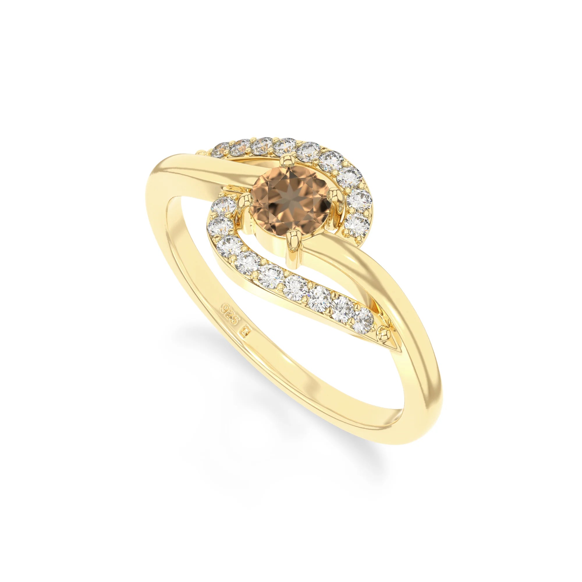 natural citrine infinity solitaire rings in yellow gold vermeil