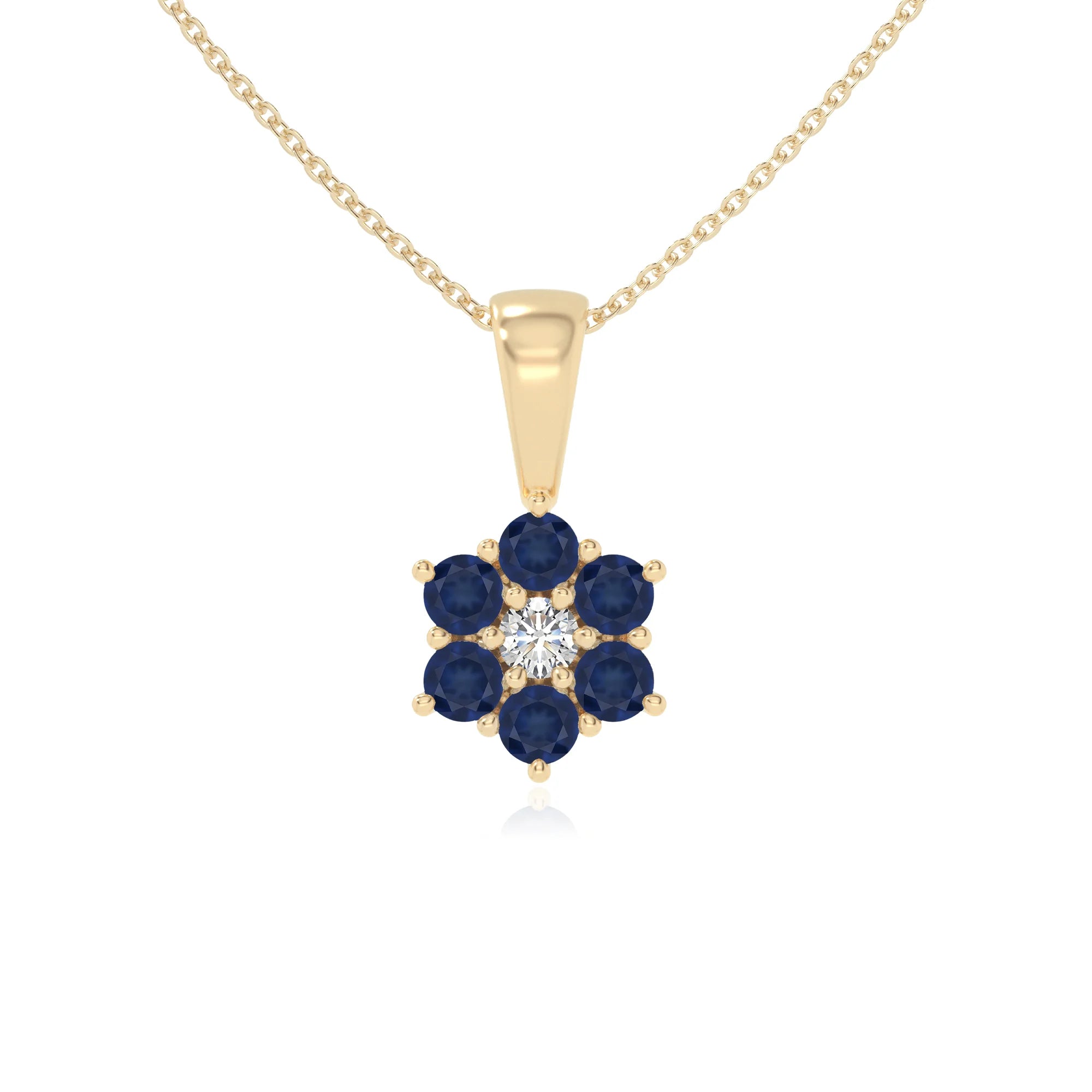 natural blue-sapphire flower necklaces in yellow gold vermeil 