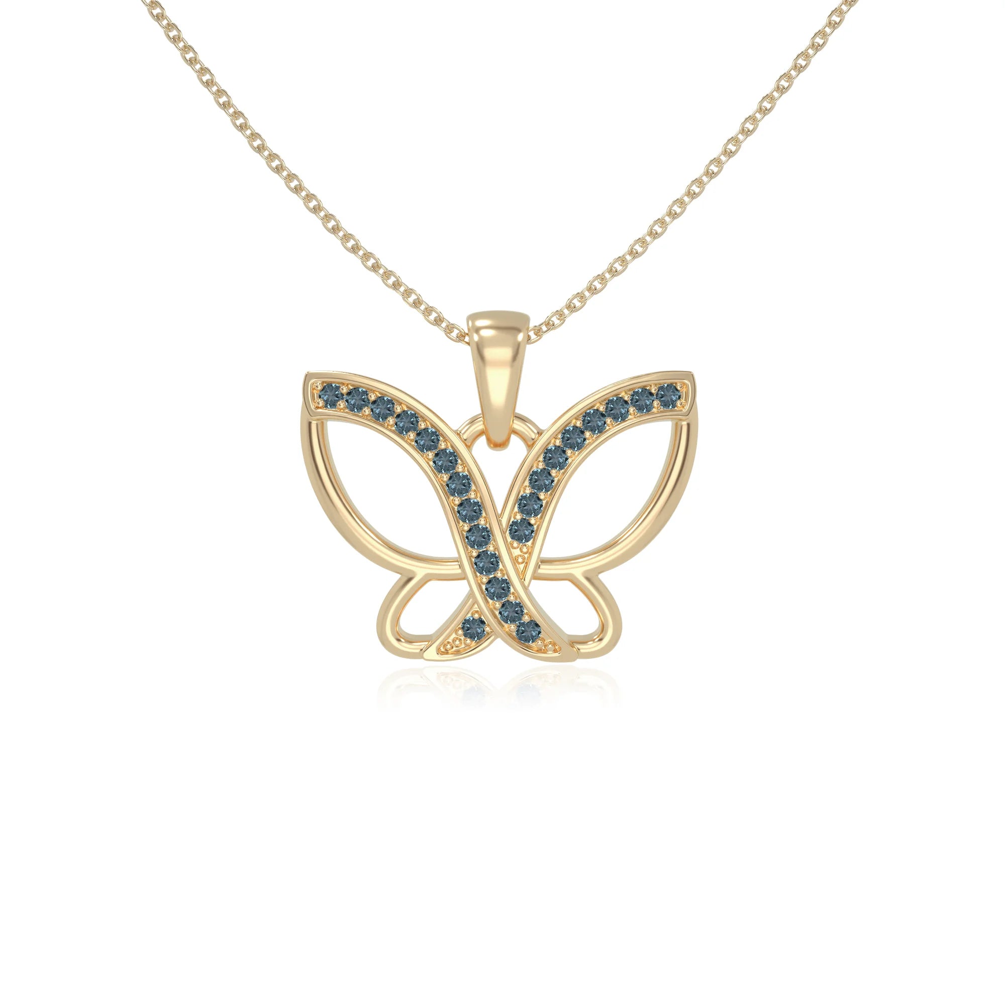 natural london-blue-topaz butterfly necklaces in yellow gold vermeil 