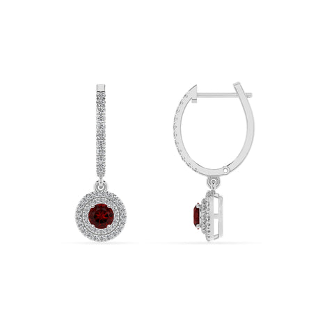 natural garnet round double halo earrings with moissanite 