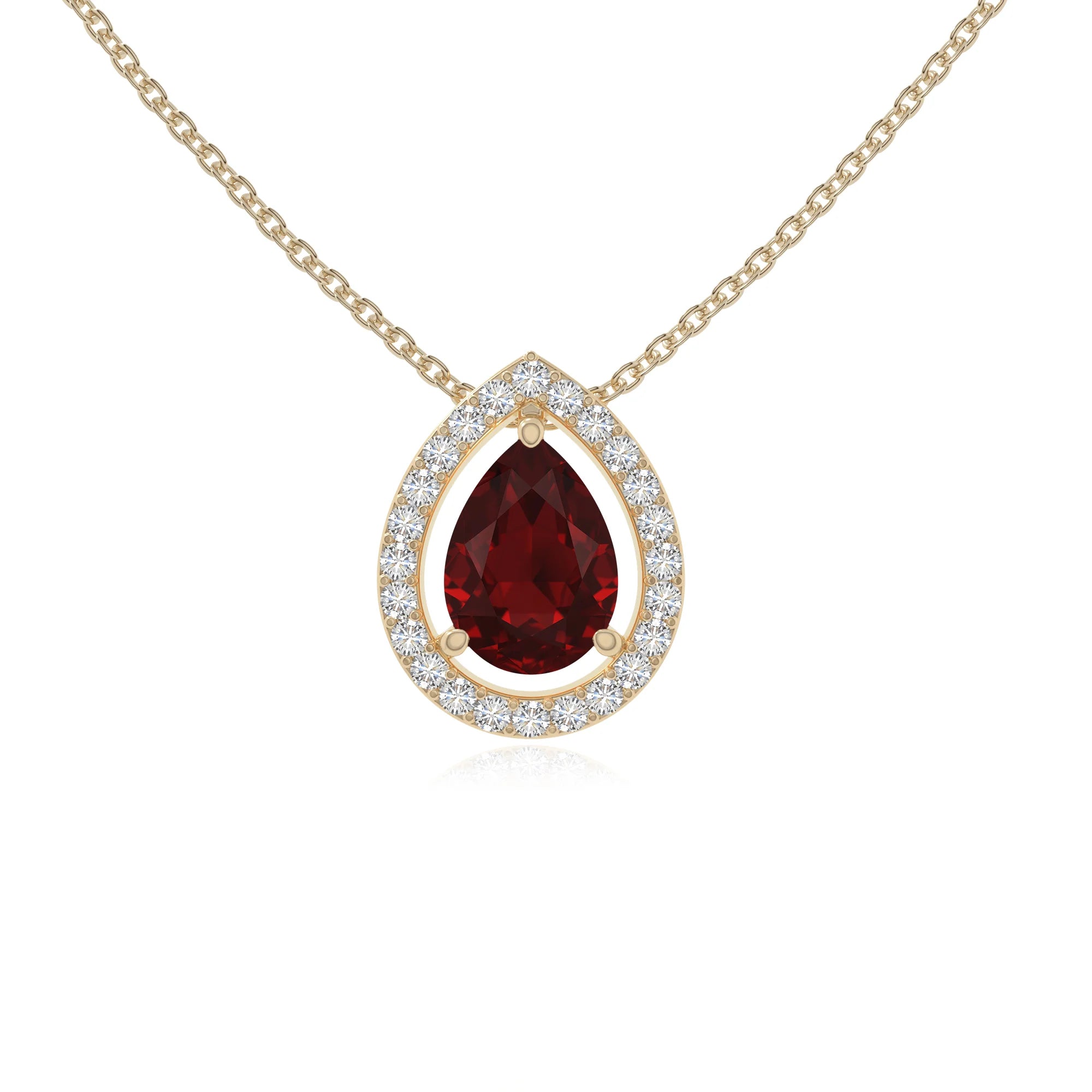 natural garnet solitaire halo necklaces in yellow gold vermeil 