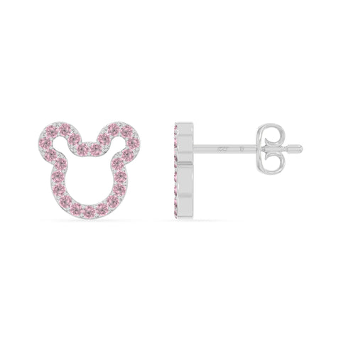 natural pink-tourmaline mouse stud earrings in sterling silver 