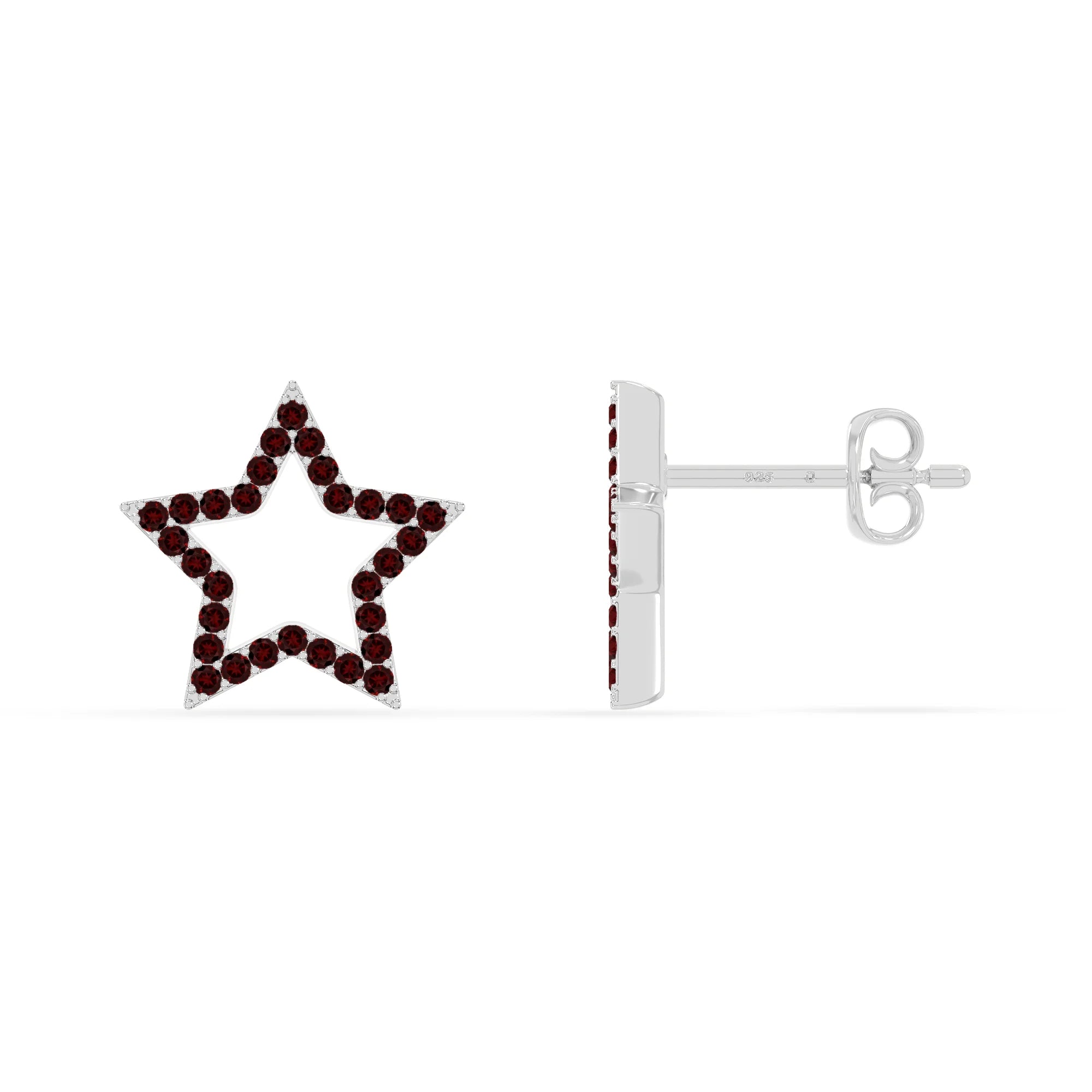 natural garnet star stud earrings in sterling silver 