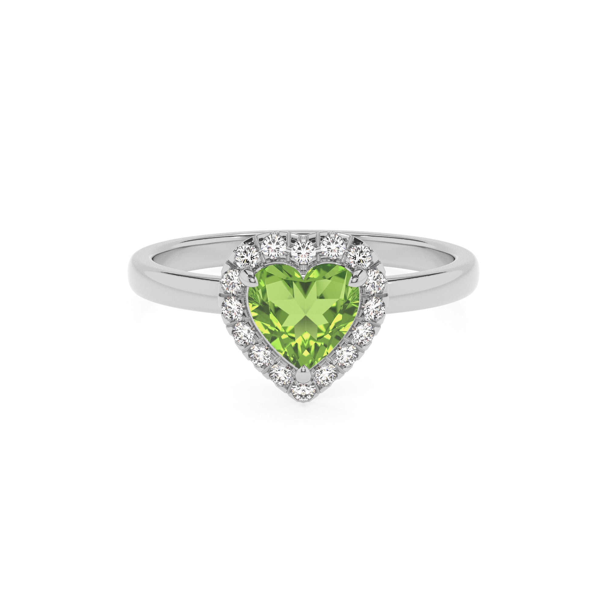 natural peridot heart halo solitaire engagement ring