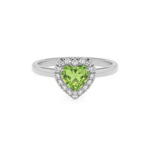 natural peridot heart halo solitaire engagement ring