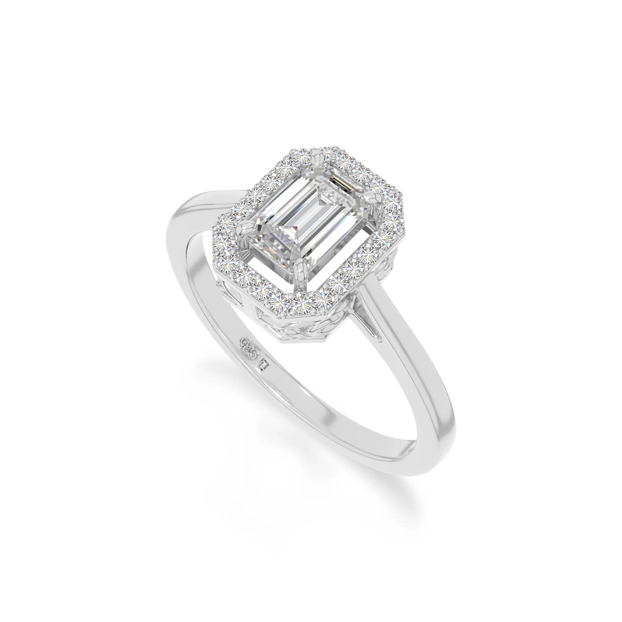 natural moissanite solitaire halo engagement rings in sterling silver 