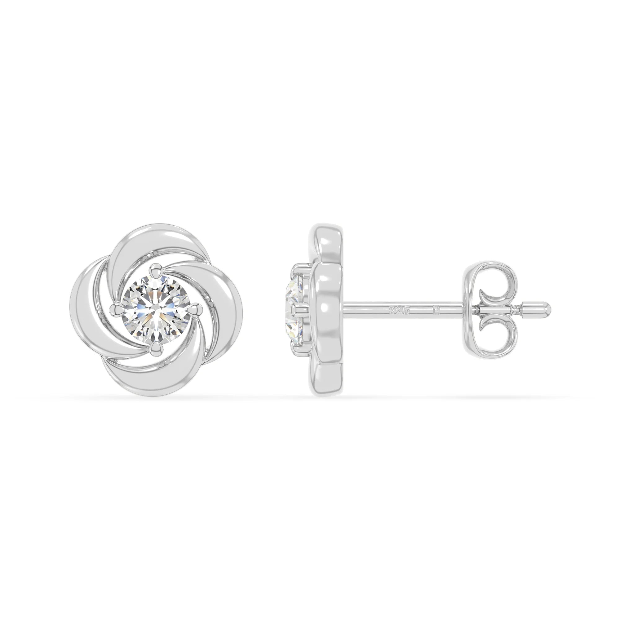 moissanite flower stud earrings in sterling silver 