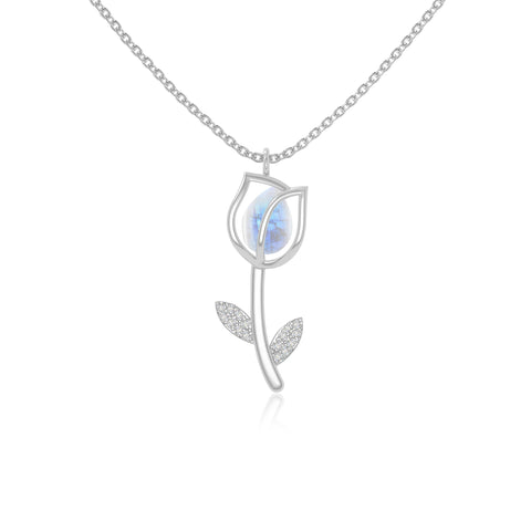 rainbow moonstone tulip necklaces in sterling silver 