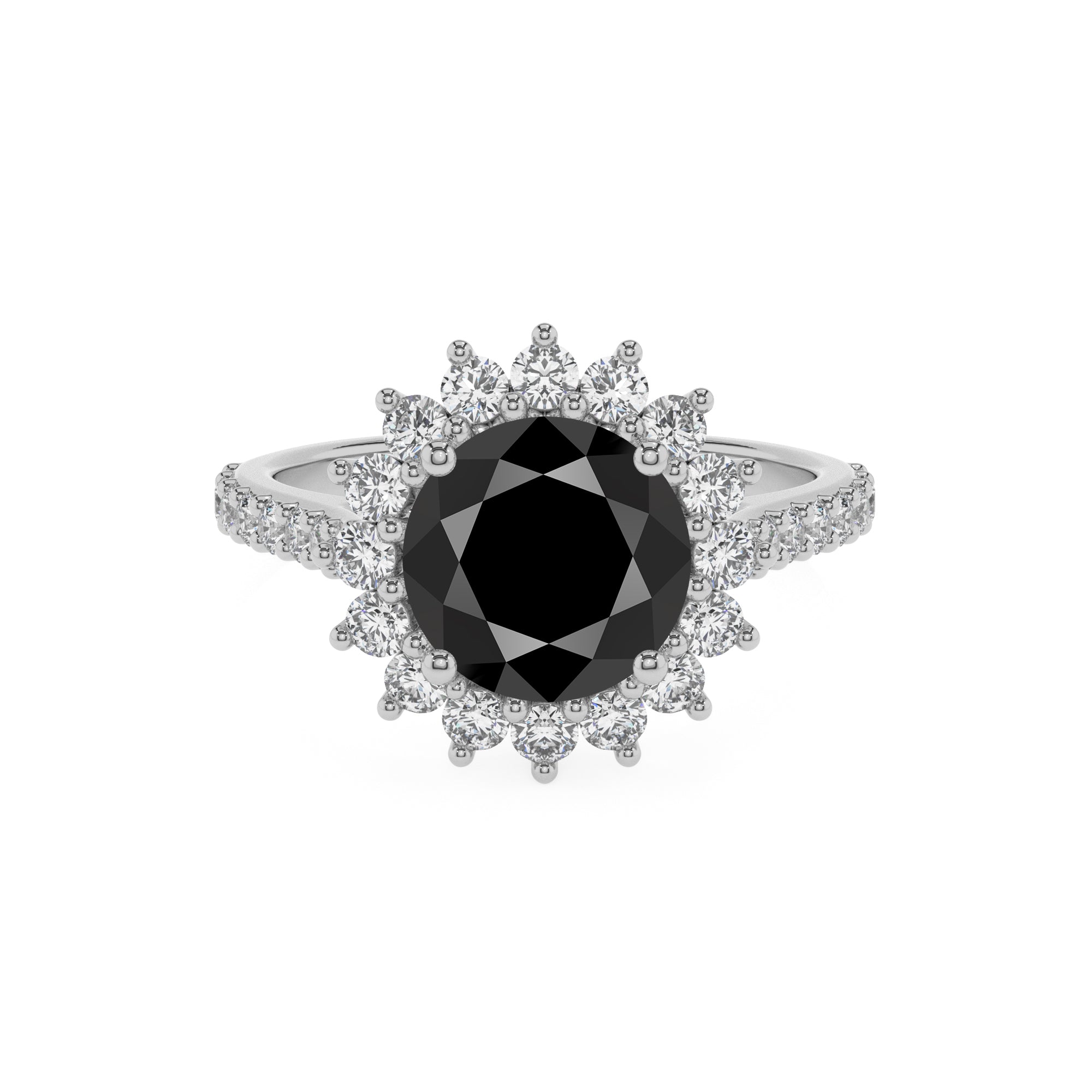 natural black-onyx round half eterity halo solitaire engagement ring