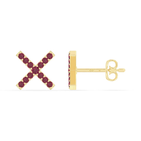 natural ruby x stud earrings in yellow gold vermeil 