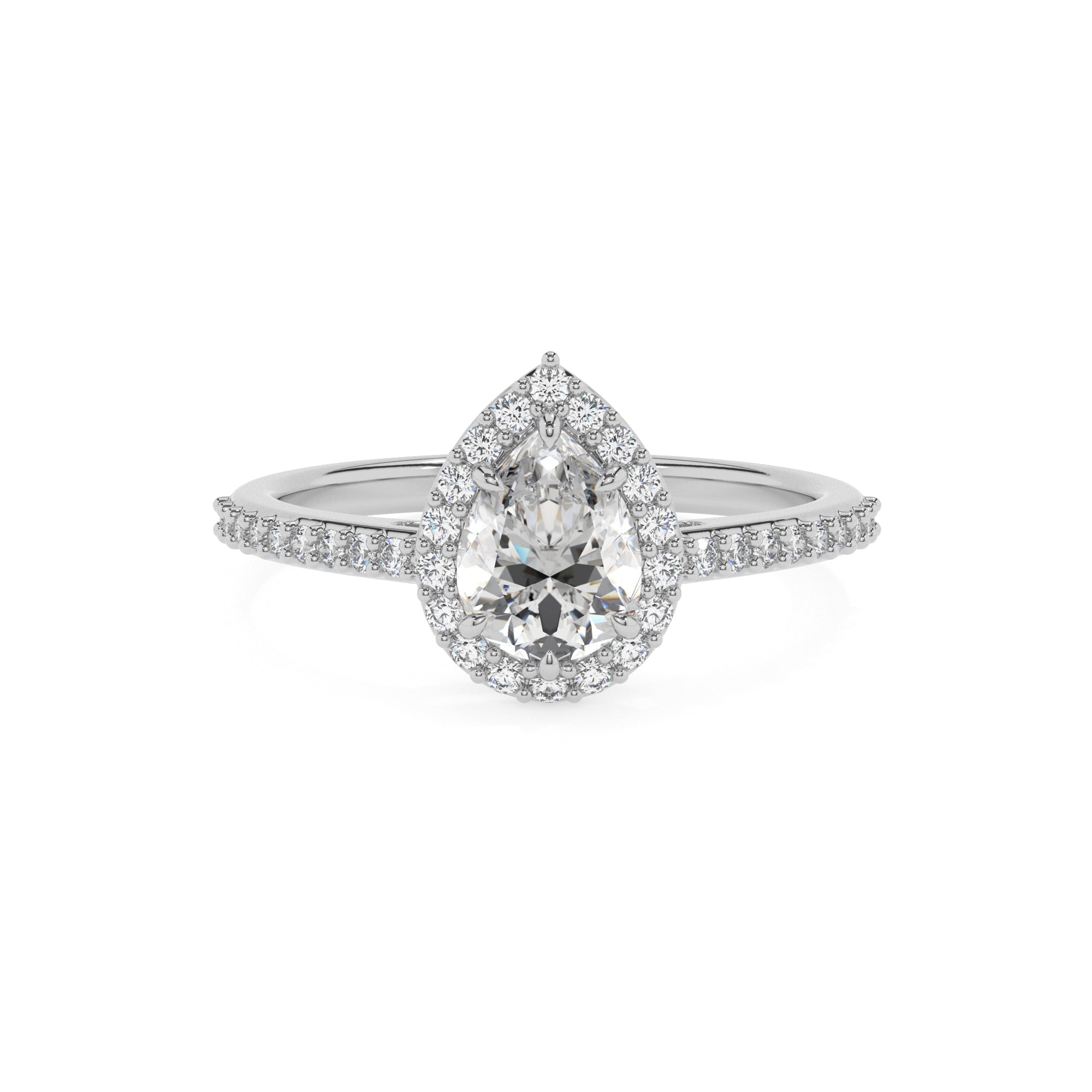 lab-grown moissanite pear half eterity halo solitaire engagement ring