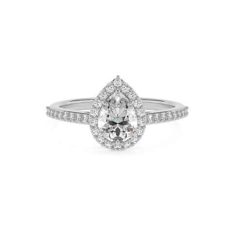 lab-grown moissanite pear half eterity halo solitaire engagement ring