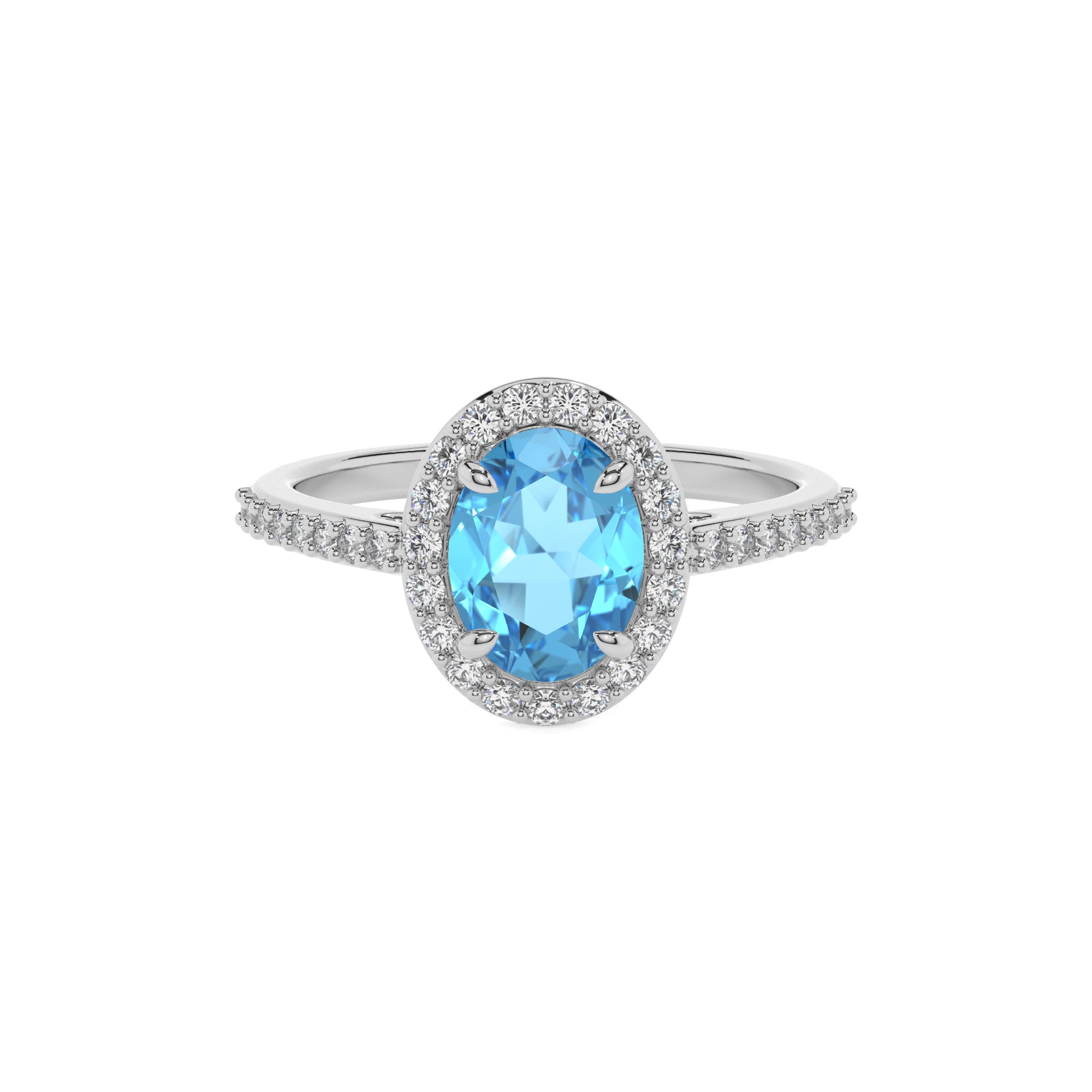 natural swiss blue topaz oval half eterity halo solitaire engagement ring