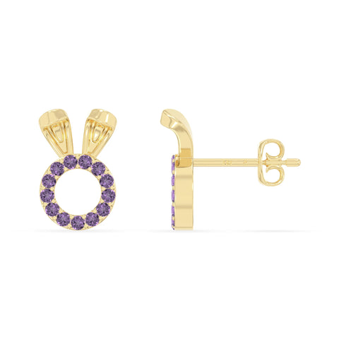 natural amethyst bunny-rabit stud earrings in yellow gold vermeil 