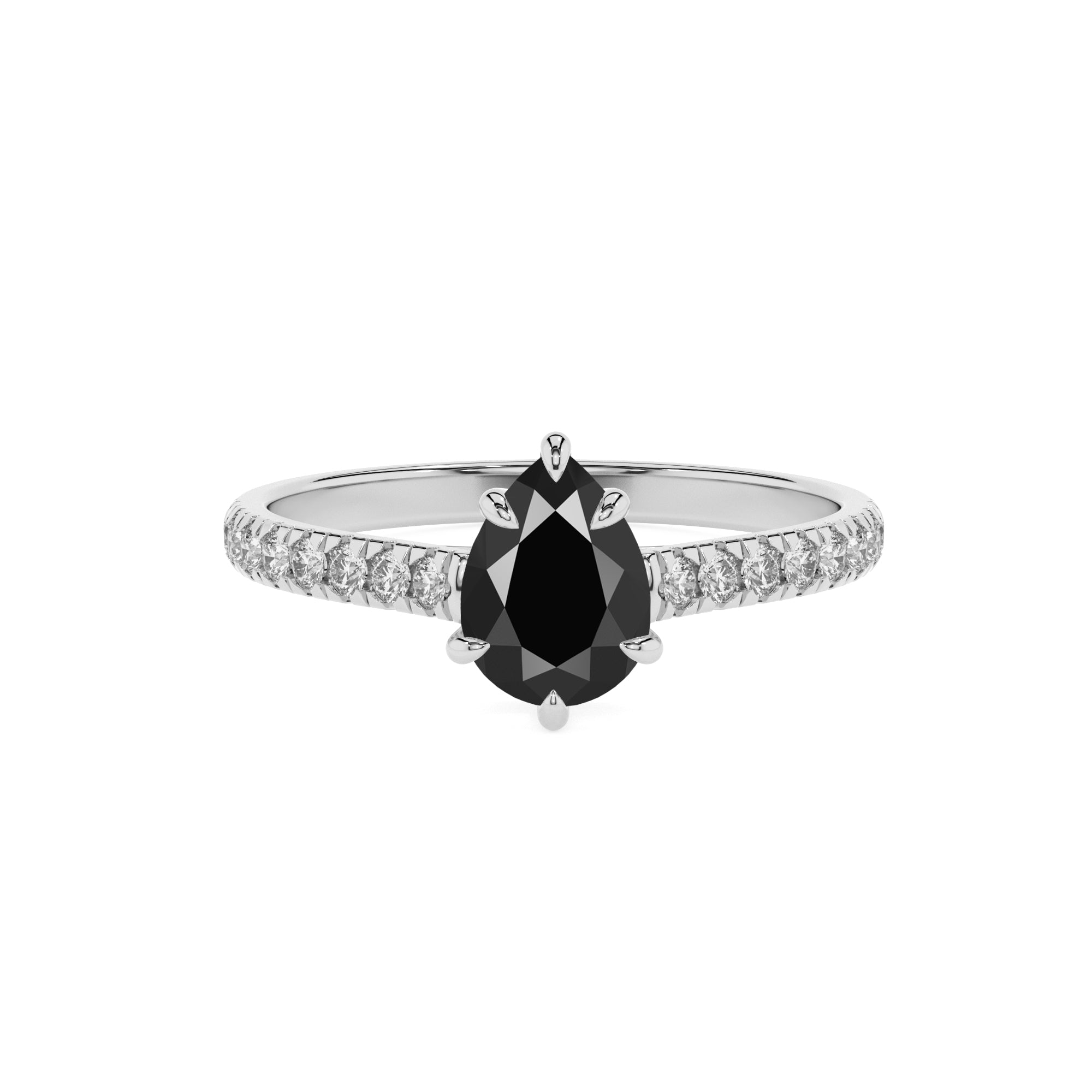 natural black-onyx pear half eterity solitaire engagement ring