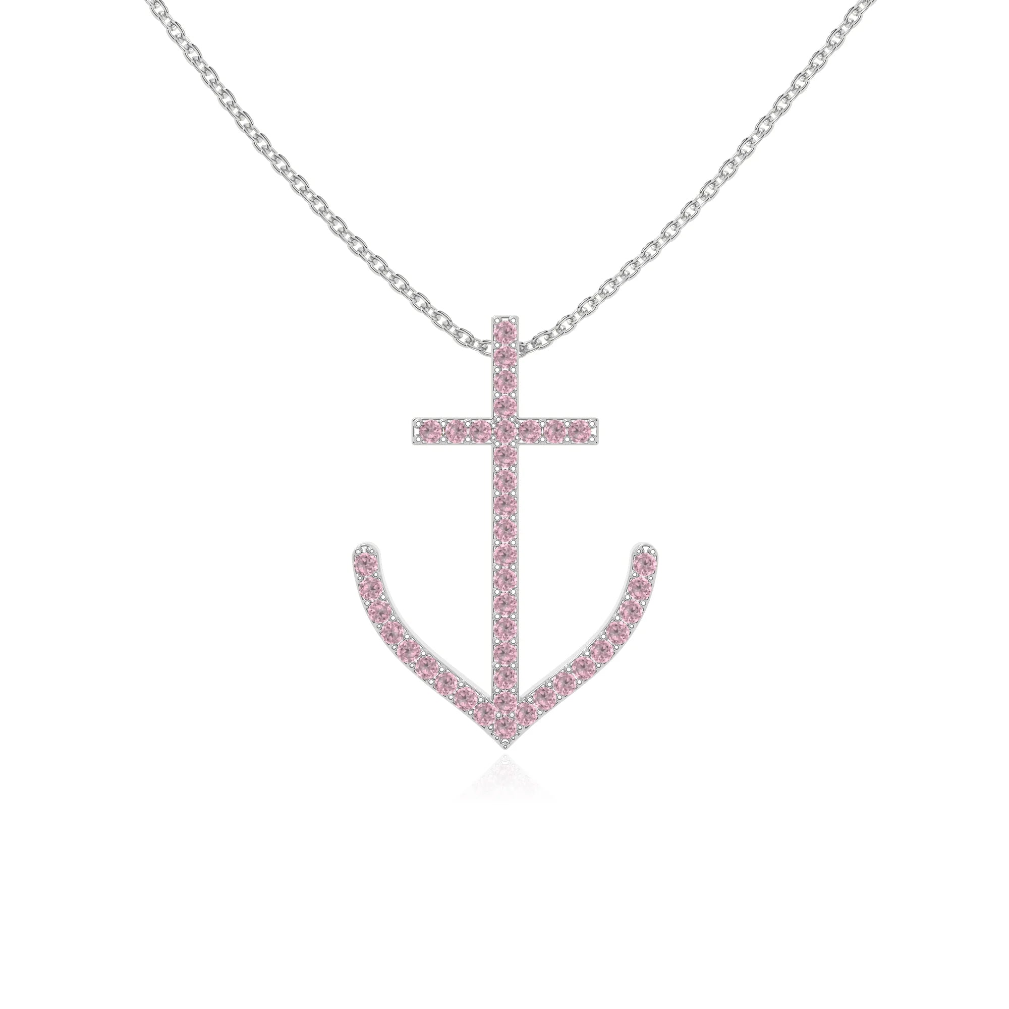 natural pink-tourmaline anchor necklaces in sterling silver 