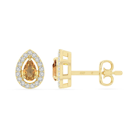 natural citrine halo stud earrings in yellow gold vermeil 