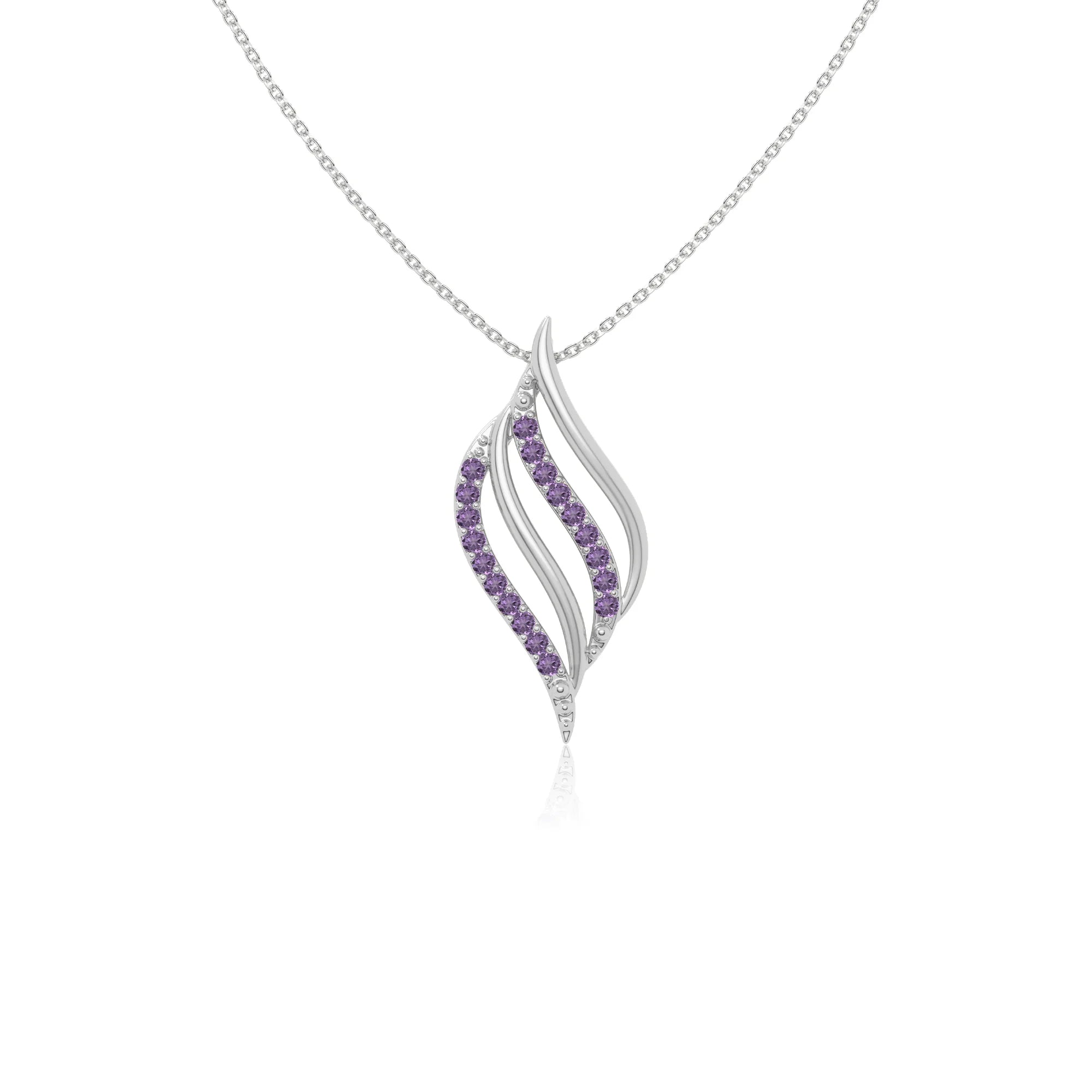 natural amethyst flame necklaces in sterling silver 