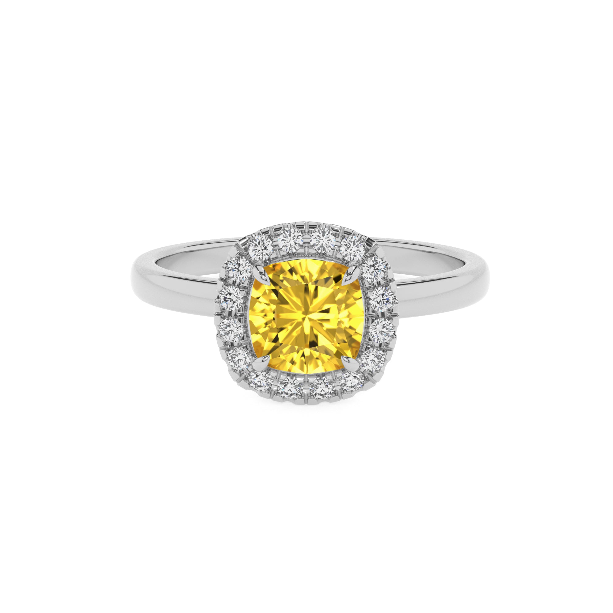 lab-grown yellow-sapphire cushion halo solitaire engagement ring