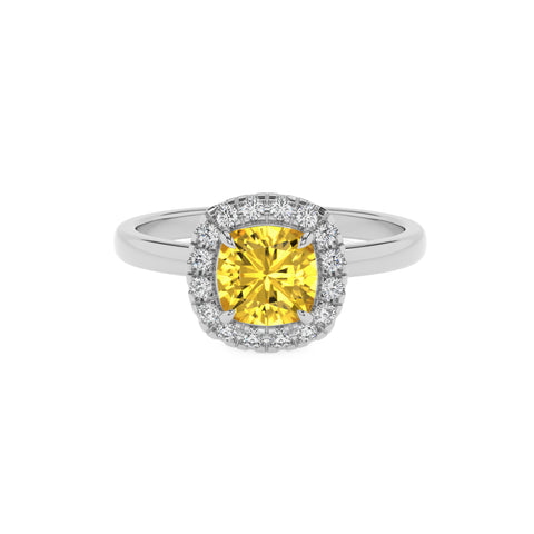 lab-grown yellow-sapphire cushion halo solitaire engagement ring