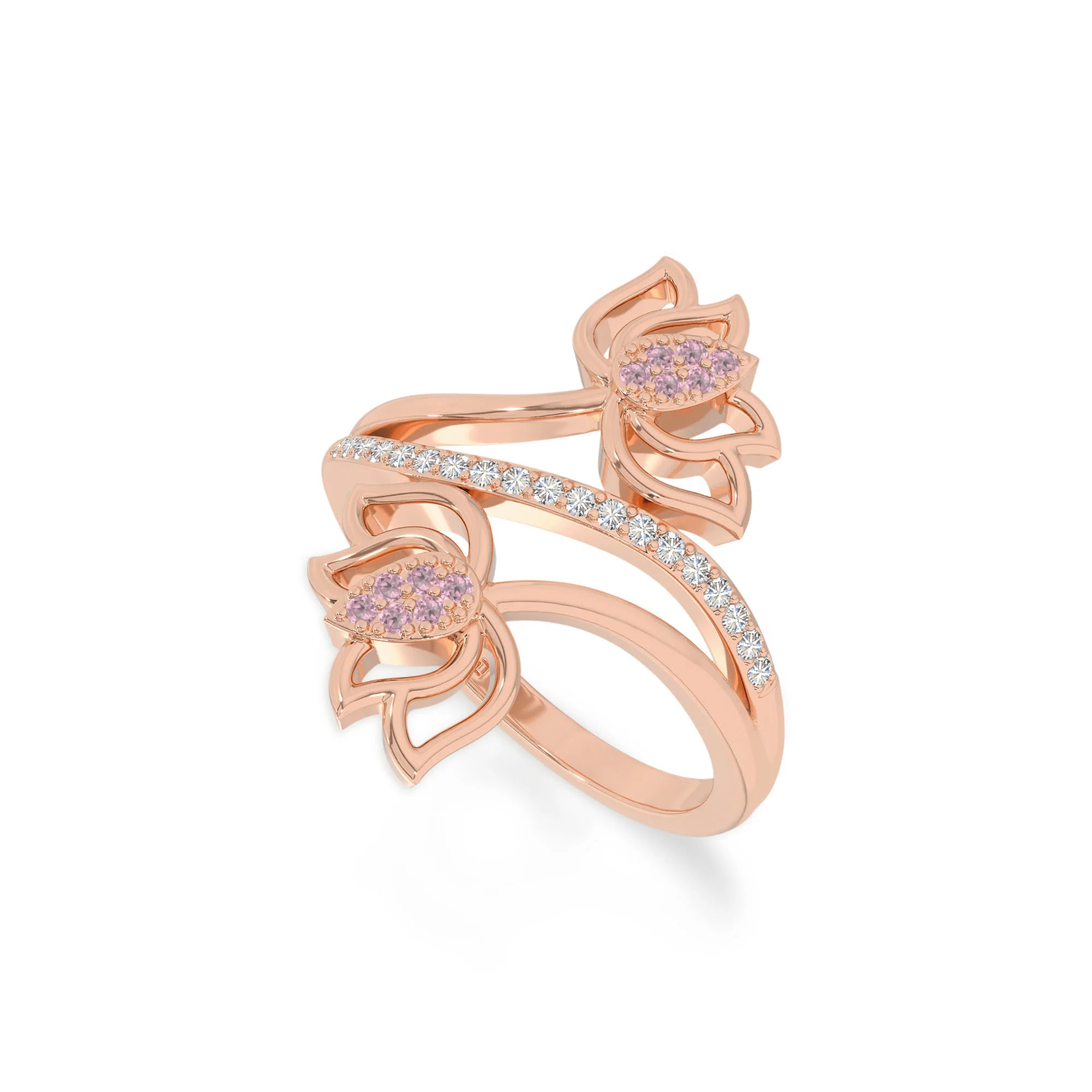 natural pink tourmaline lotus blossom rings in rose gold vermeil