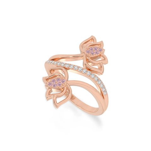natural pink tourmaline lotus blossom rings in rose gold vermeil