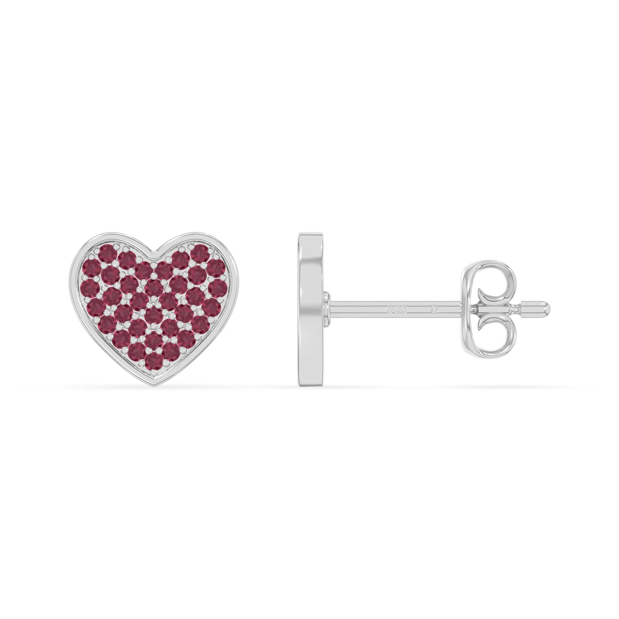 natural ruby heart stud earrings in sterling silver 